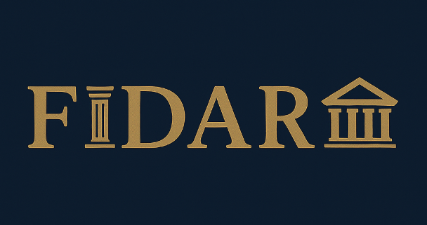 Fidara Consulting Group LLC logo featuring the word "FIDAR" in gold with classical column and pediment symbols, representing oversight in new home construction.